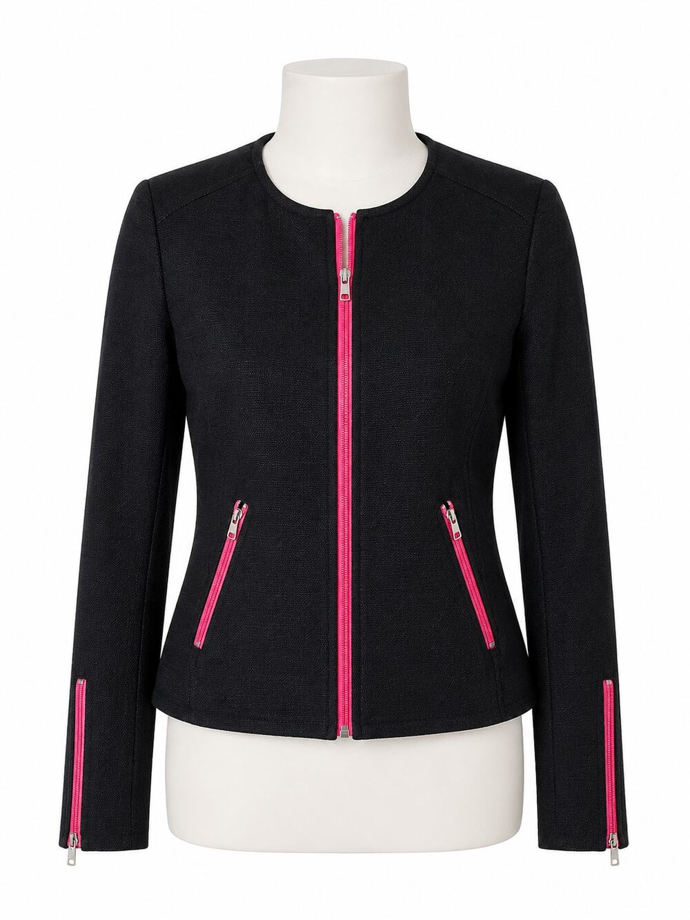 Halogen Black Textured Moto Blazer Pink Zip Jacket - Size XL